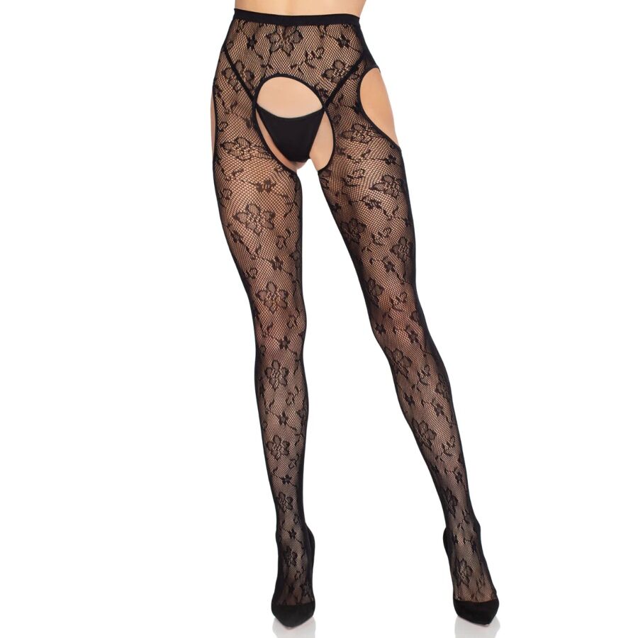 LEG AVENUE - 1967 BLOOM FISHNET TIGHTS BLACK - ONE SIZE