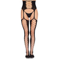 LEG AVENUE - 1968 BUILT-IN GARTER BELT STOCKINGS BLACK - ONE SIZE