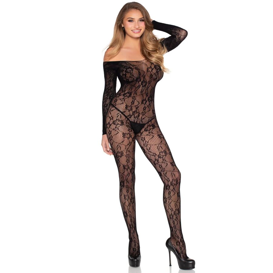 LEG AVENUE - 89366 LACE BODYSTOCKING LINGERIE BLACK - ONE SIZE