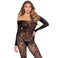 LEG AVENUE - 89366 LACE BODYSTOCKING LINGERIE BLACK - ONE SIZE