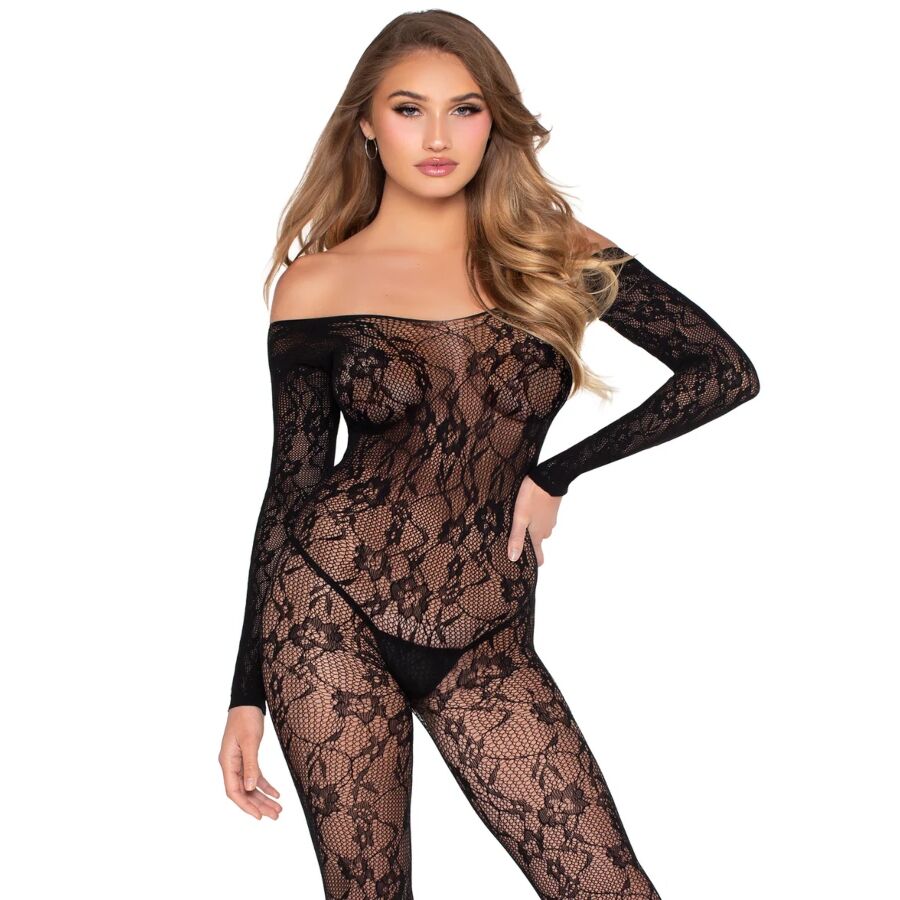 LEG AVENUE - 89366 LACE BODYSTOCKING LINGERIE BLACK - ONE SIZE