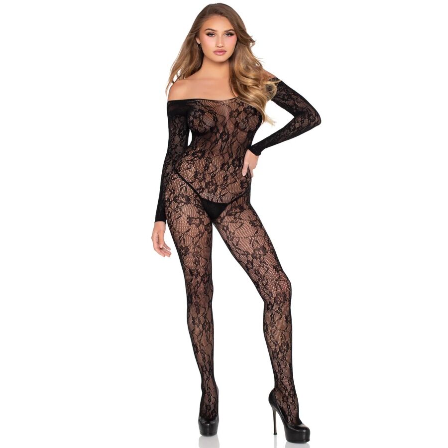LEG AVENUE - 89366 LACE BODYSTOCKING LINGERIE BLACK - ONE SIZE