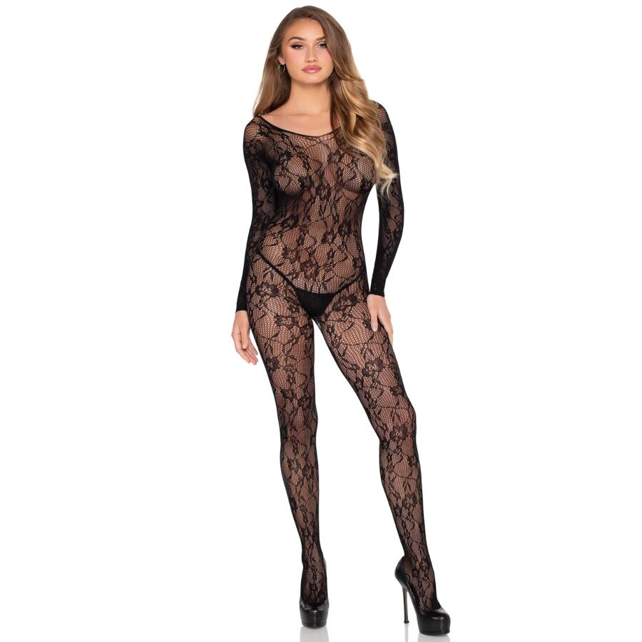 LEG AVENUE - 89366 LACE BODYSTOCKING LINGERIE BLACK - ONE SIZE