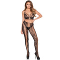 LEG AVENUE - 89368 LACE AND FISHNET CROP TOP AND TIGHTS SET - ONE SIZE
