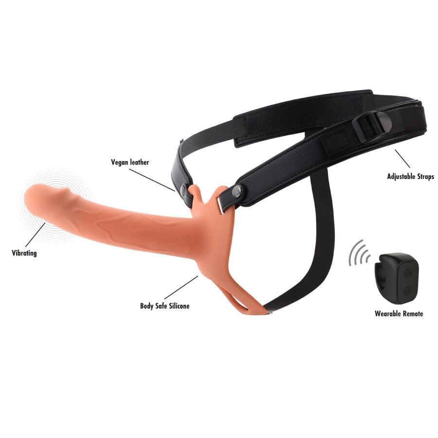 HIDDEN DESIRE - INFERNO VIBRATING PENIS SLEEVE WITH STRAP-ON 18 CM