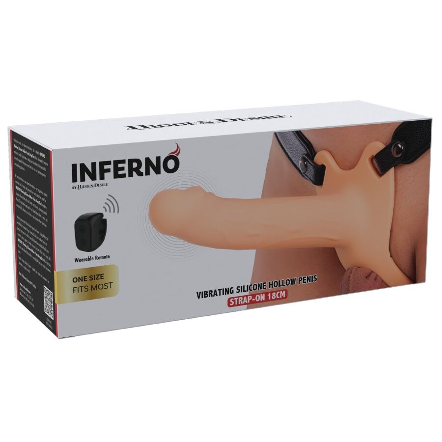 HIDDEN DESIRE - INFERNO VIBRATING PENIS SLEEVE WITH STRAP-ON 18 CM