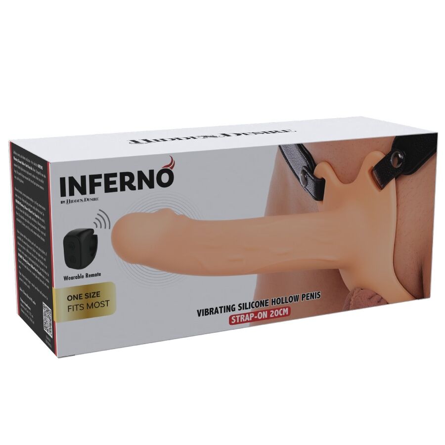 HIDDEN DESIRE - INFERNO VIBRATING PENIS SLEEVE WITH STRAP-ON 20 CM