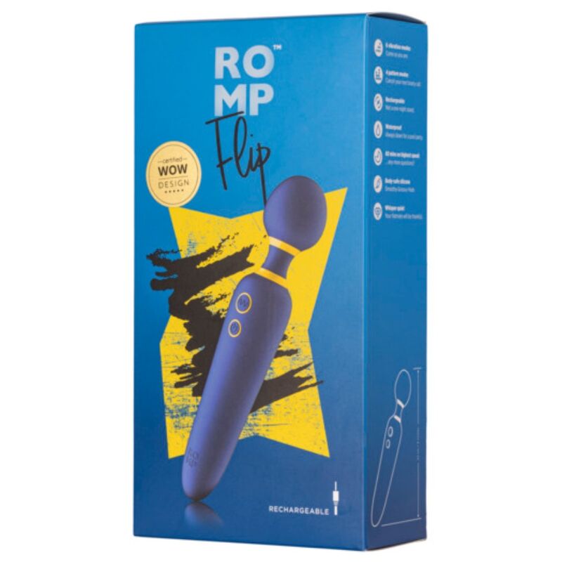 ROMP - FLIP SILENT VIBRATING WAND 10 MODES BLUE