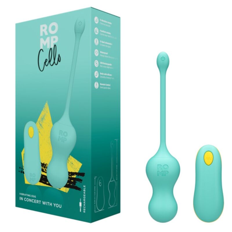 ROMP - MULTIFUNCTION VIBRANT CELLO TURQUOISE WITH REMOTE CONTROL