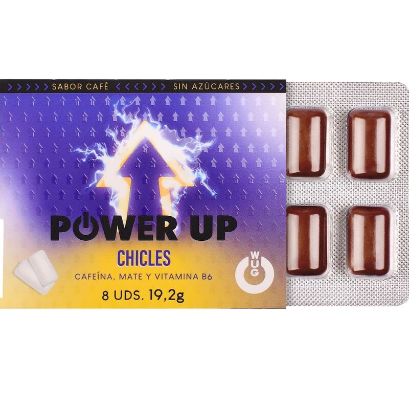 WUG Power Up - Energizing chewing gum for focus and endurance - 8-unit blister pack