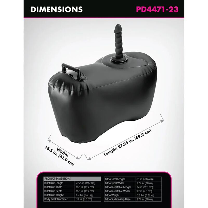FETISH FANTASY SERIES - BODY DOCK INFLATABLE SEAT WITH 69.2 CM BLACK DILDO