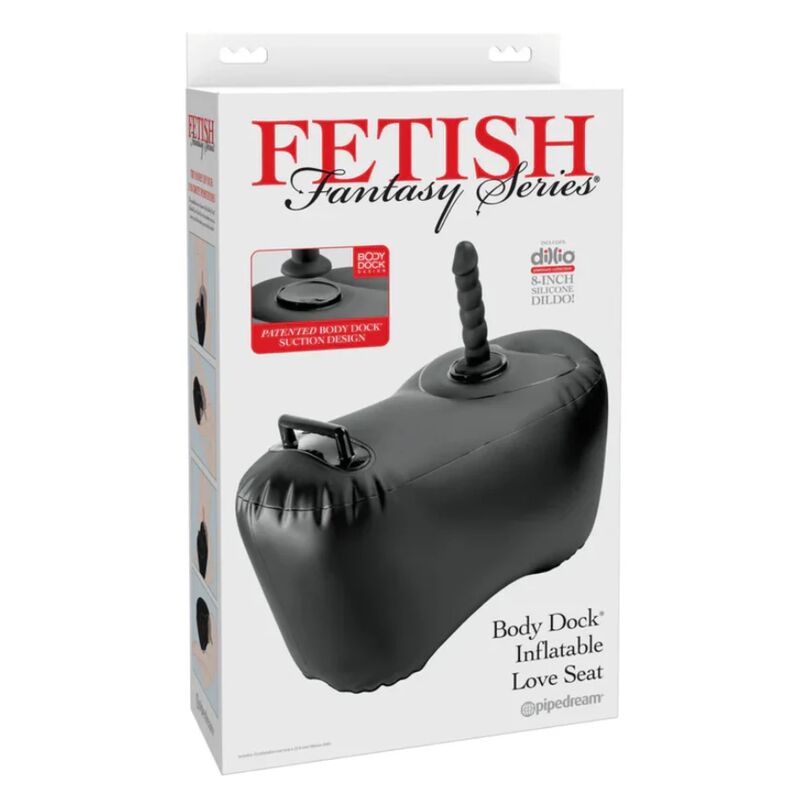 FETISH FANTASY SERIES - BODY DOCK INFLATABLE SEAT WITH 69.2 CM BLACK DILDO