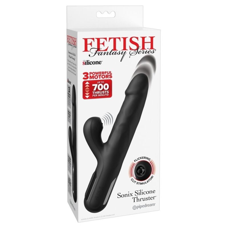 FETISH FANTASY SERIES - SONIX BLACK SILICONE RABBIT VIBRATOR