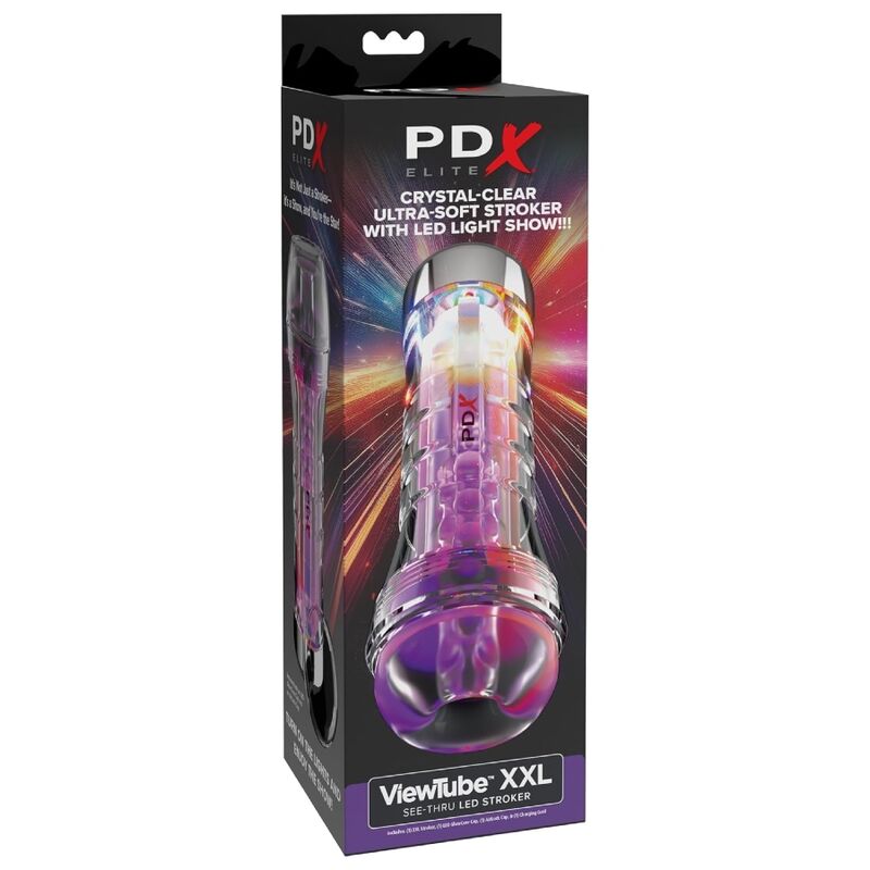 PDX ELITE - VIEWTUBE XXL TRANSPARENT LED STROKER 27.3 CM