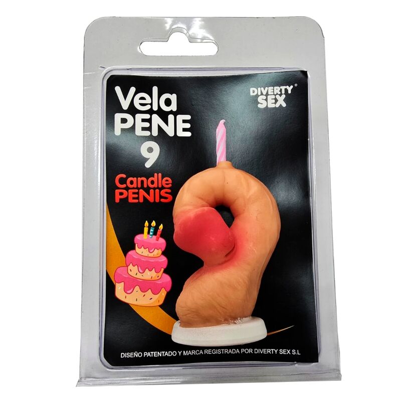 DIABLO PICANTE - PENIS CANDLE IN THE SHAPE OF NUMBER 9 FLESH COLOR