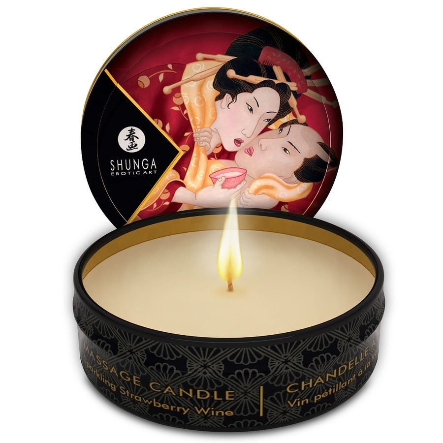 SHUNGA - STRAWBERRY MINI CARESS WITH CANDLE AND CAVA MASSAGE CANDLE 30 ML