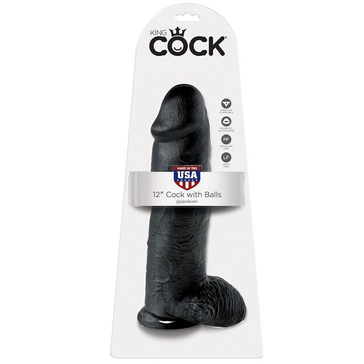 KING COCK - BLACK BALLS DILDO 12 IN.