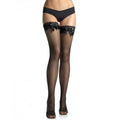 LEG AVENUE - BLACK FISHNET TIGHTS WITH LACE TOP AND BOW DETAIL