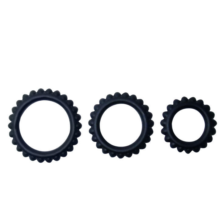 BAILE - TITAN 3 PIECE COCK RING SET BLACK 2.8 + 2.4 + 1.9 CM
