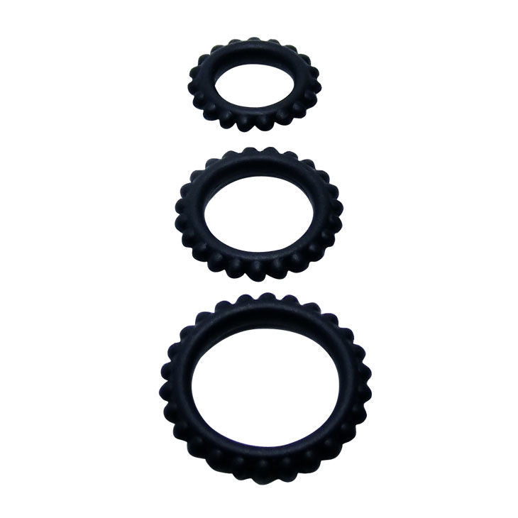 BAILE - TITAN 3 PIECE COCK RING SET BLACK 2.8 + 2.4 + 1.9 CM