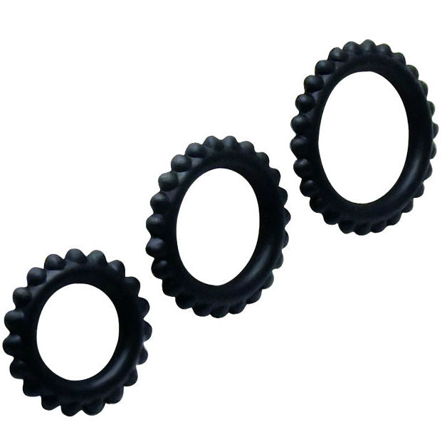 BAILE - TITAN 3 PIECE COCK RING SET BLACK 2.8 + 2.4 + 1.9 CM