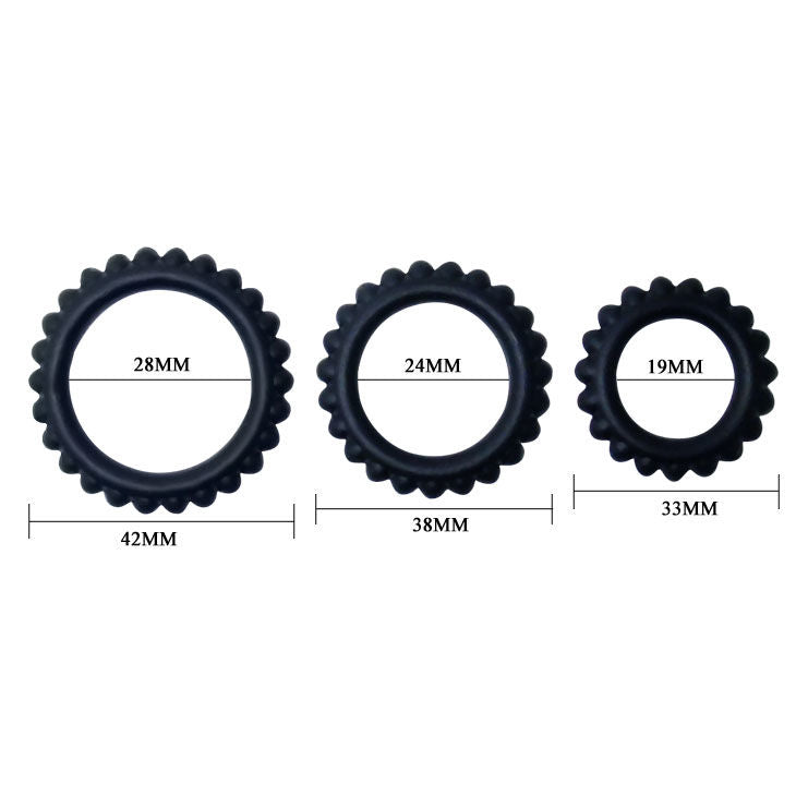 BAILE - TITAN 3 PIECE COCK RING SET BLACK 2.8 + 2.4 + 1.9 CM