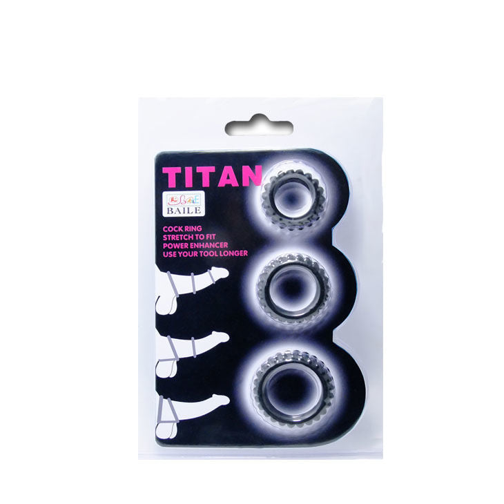 BAILE - TITAN 3 PIECE COCK RING SET BLACK 2.8 + 2.4 + 1.9 CM