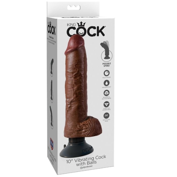 KING COCK - VIBRATING DILDO WITH TESTICLES 25.5 CM BROWN