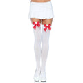 LEG AVENUE - NYLON THIGH-HIGHS WITH WHITE / RED BOW