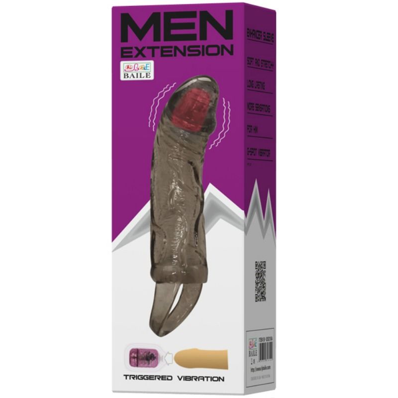 BAILE - PENIS EXTENSION SLEEVE WITH VIBRATION AND TESTICLE STRAP 13.5 CM