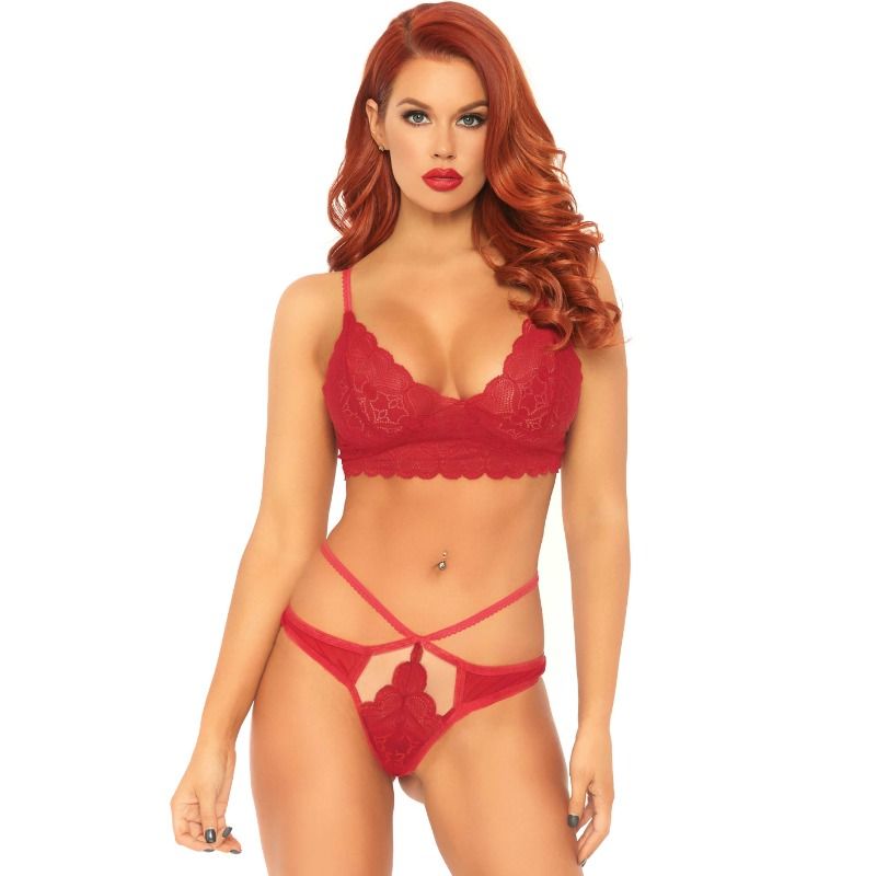 LEG AVENUE - LACE BRALETTE AND THONG 2-PIECE SET M/L