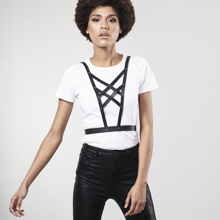 JEWELRY - INDISCRET MAZE CROSS HARNESS WITH BLACK NECKLACE
