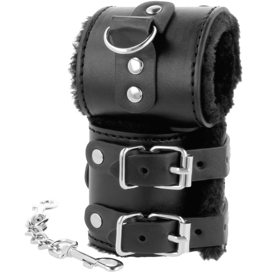 DARKNESS - ADJUSTABLE BLACK LEATHER CUFFS WITH LINING