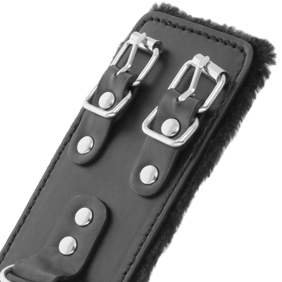 DARKNESS - ADJUSTABLE BLACK LEATHER CUFFS WITH LINING