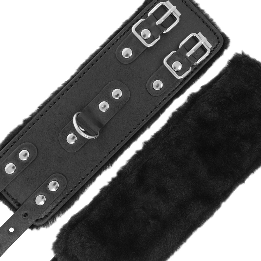 DARKNESS - ADJUSTABLE BLACK LEATHER CUFFS WITH LINING