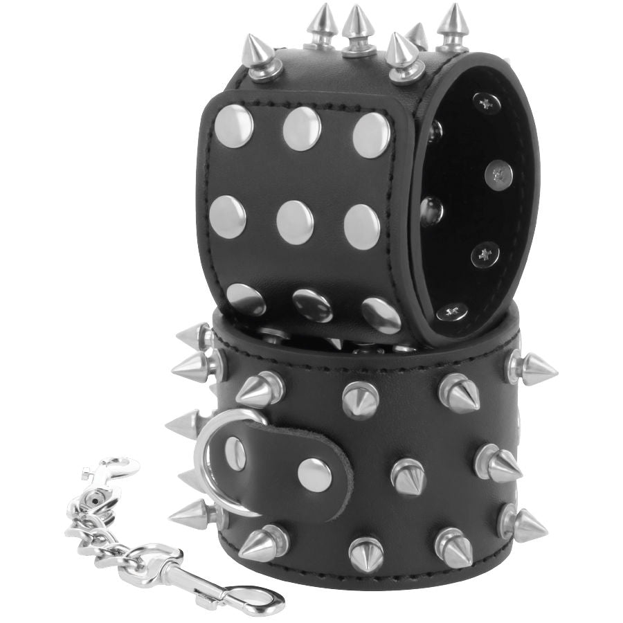 DARKNESS - BLACK SPIKED CUFFS SKULLS AND BONES