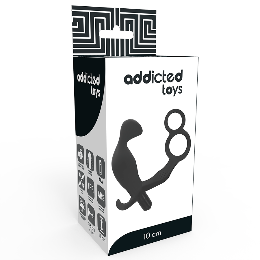 ADDICTED TOYS - ANAL PLUG WITH DOUBLE PENIS AND TESTICLE RING BLACK