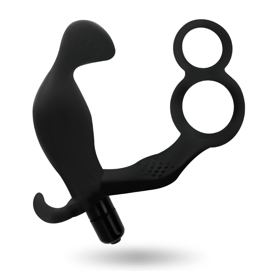 ADDICTED TOYS - ANAL PLUG WITH DOUBLE PENIS AND TESTICLE RING BLACK