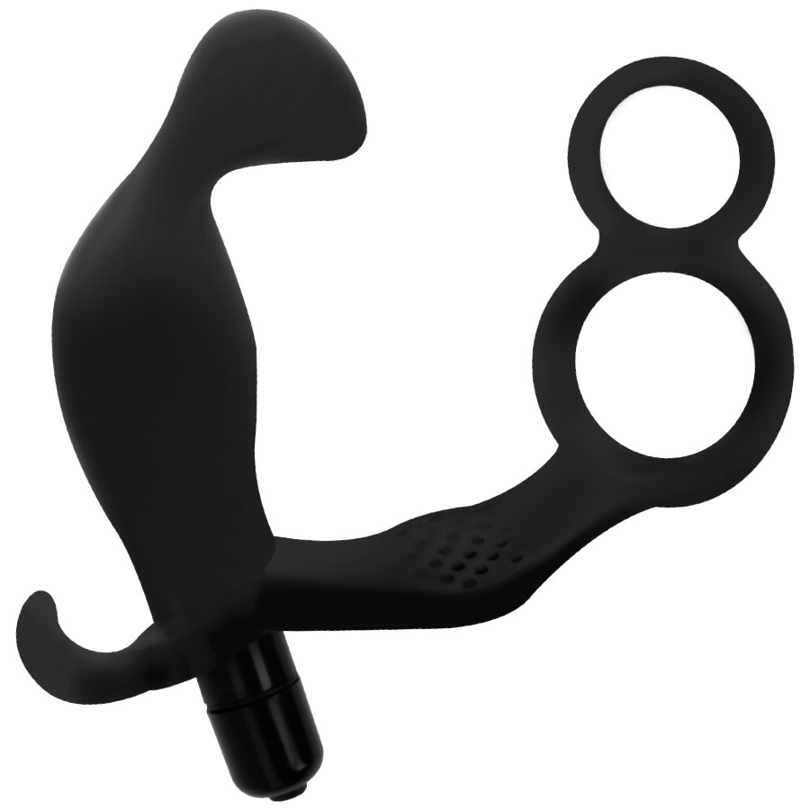 ADDICTED TOYS - ANAL PLUG WITH DOUBLE PENIS AND TESTICLE RING BLACK