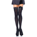 LEG AVENUE - BLACK NYLON THIGH-HIGHS WITH BLACK BOW ONE SIZE