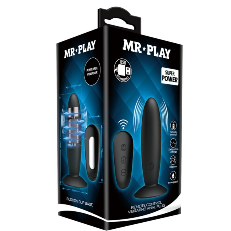 MR PLAY - BLACK VIBRATING REMOTE CONTROL BUTT PLUG