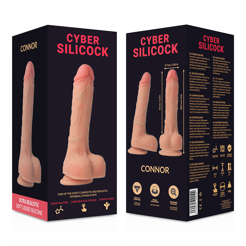 CYBER SILICOCK - LIQUID SILICONE STRAP-ON CONNOR WITH 3 FREE RINGS 20.5 CM -O- 3.7 CM