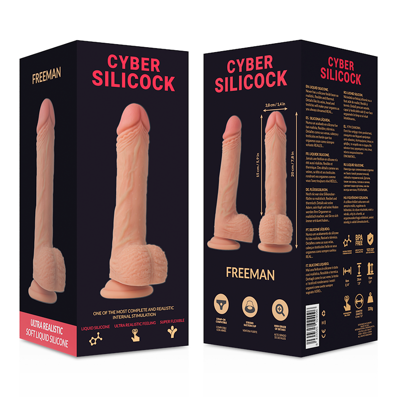 CYBER SILICOCK - FREEMAN STRAP-ON LIQUID SILICONE WITH 3 FREE RINGS 20 CM -O- 3.8 CM