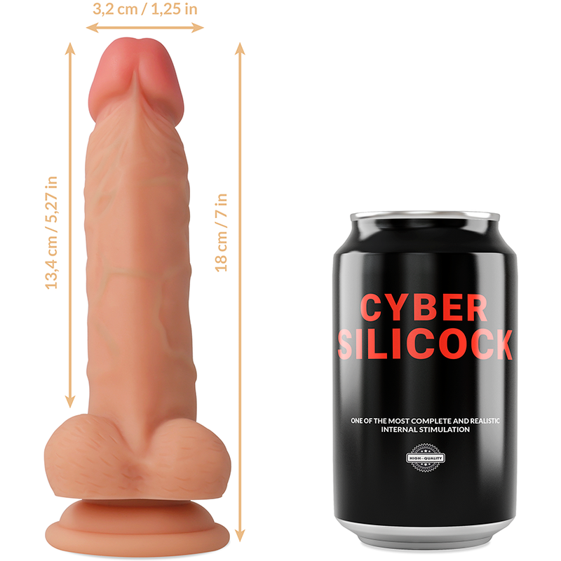 CYBER SILICOCK - LIQUID SILICONE STRAP-ON JUDE WITH 3 FREE RINGS 18 CM -O- 3.2 CM